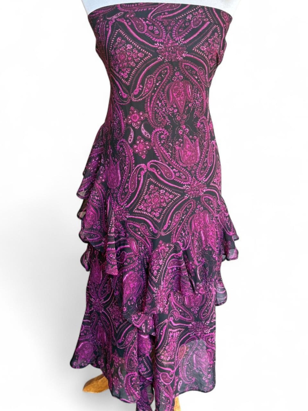 Ruffled Paisley Maxi Skirt in Fuchsia and Black